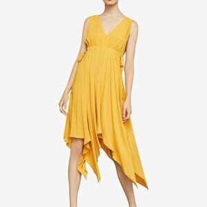 BCBGMaxAzria Yellow Deep-V Dress with Handkerchief Hem, Size XXS